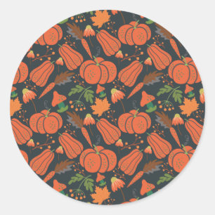 Red pumpkin seamless pattern and carrots ronde sticker