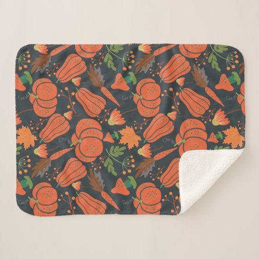 Red pumpkin seamless pattern and carrots sherpa deken (Voorkant (horizontaal))
