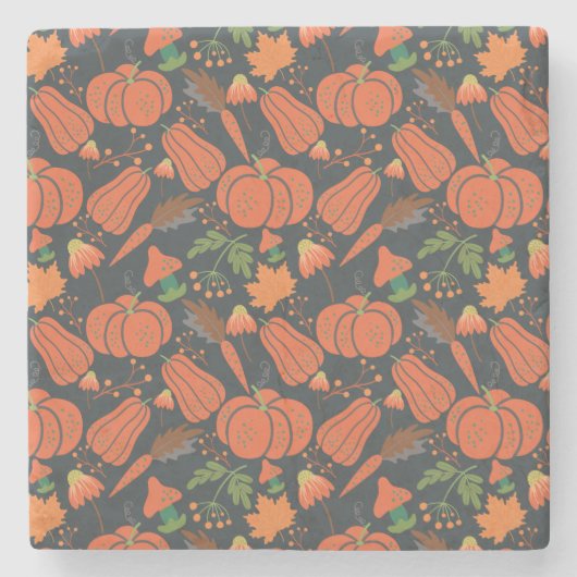 Red pumpkin seamless pattern and carrots stenen onderzetter (Voorkant)