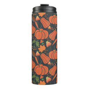 Red pumpkin seamless pattern and carrots thermosbeker