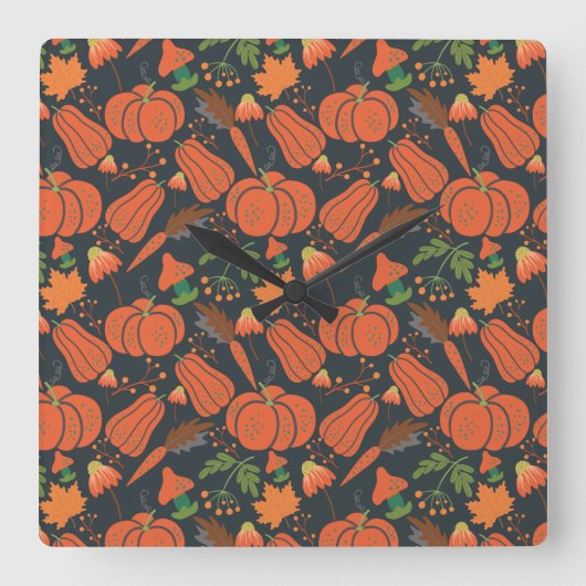 Red pumpkin seamless pattern and carrots vierkante klok (Voorkant)