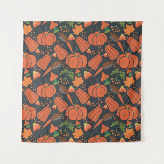 Red pumpkin seamless pattern and carrots wandkleed (Voorkant)