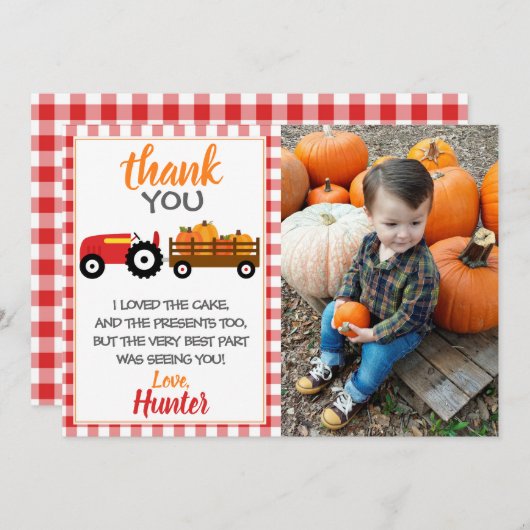 Red Pumpkin Tractor Hartelijk dank Bedankkaart (Voorkant / Achterkant)