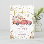 Red Pumpkin Truck Baby shower Invitation Kaart (Staand voorkant)