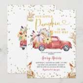 Red Pumpkin Truck Baby shower Invitation Kaart (Voorkant / Achterkant)