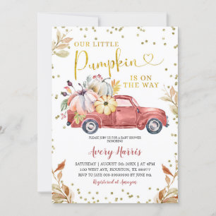Red Pumpkin Truck Baby shower Invitation Kaart