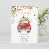 Red Pumpkin Truck Baby shower Kaart (Staand voorkant)