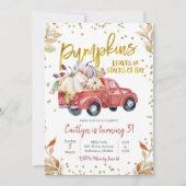 Red Pumpkin Truck Birthday Invitation Kaart (Voorkant)