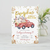 Red Pumpkin Truck Birthday Invitation Kaart (Staand voorkant)