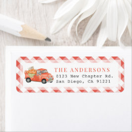 Red Pumpkin Truck Gingham Retouradres Etiket