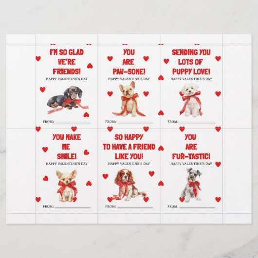 Red Puppy Valentine’s Day Cards for Kids Classroom Briefhoofd (Voorkant)