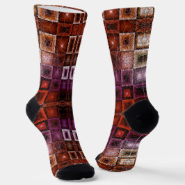 Red & Purple Geometric Grid Symmetrical Glow Sokken