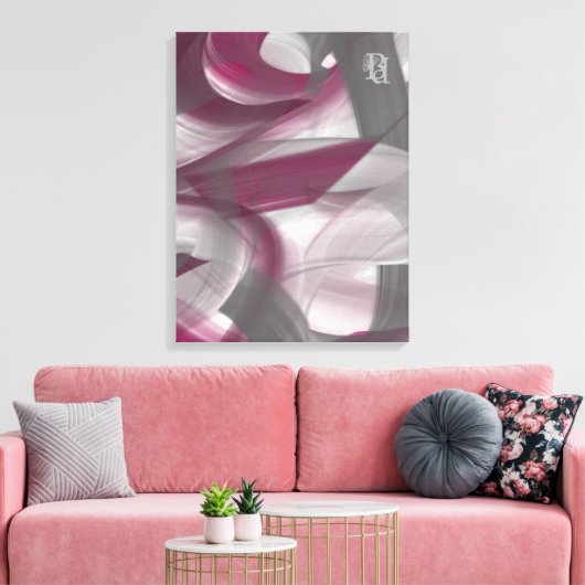 Red Purple Pink Raspberry Black White Gray Abstrac Canvas Afdruk (Insitu (Woonkamer))