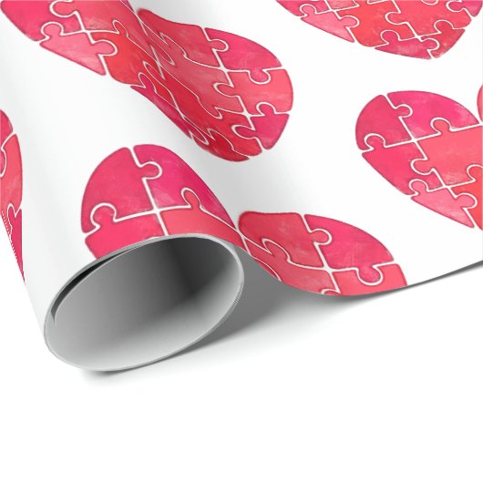 Red puzzle hearts, watercolor seamless pattern cadeaupapier (Rol Hoek)