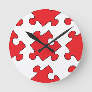 RED PUZZZLE PIECE RONDE KLOK