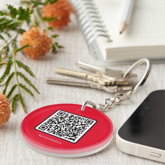 Red QR Code Key Ring Social Media Custom Sleutelhanger (Voorkant Rechts)