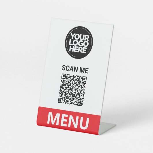 Red Qr Code Menu | Logo Contactless Modern Reclamebord Met Voetstuk (Voorkant)
