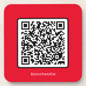 Red QR Code Social Media Custom Simple Modern Bier Onderzetter (Voorkant)