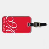 Red QR Script Monogrammed Bagagelabel (Voorkant horizontaal)