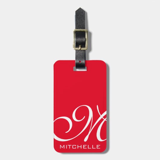 Red QR Script Monogrammed Bagagelabel (Voorkant verticaal)