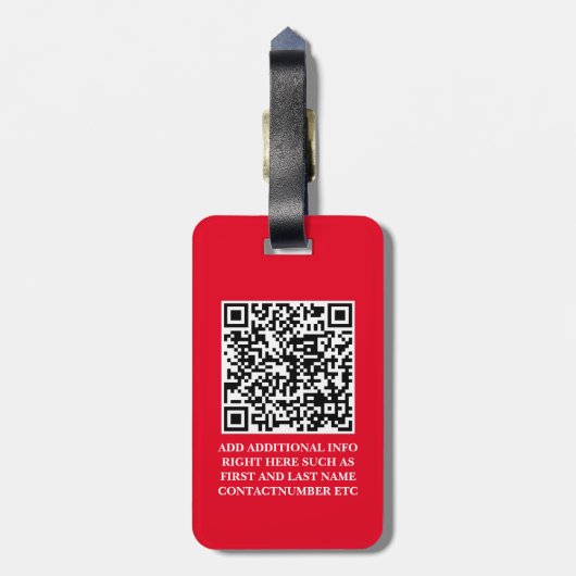 Red QR Script Monogrammed Bagagelabel (Achterkant verticaal)