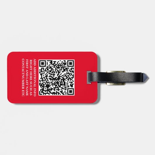 Red QR Script Monogrammed Bagagelabel (Achterkant horizontaal)