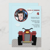 Red Quad Photo Invitation Kaart (Voorkant / Achterkant)