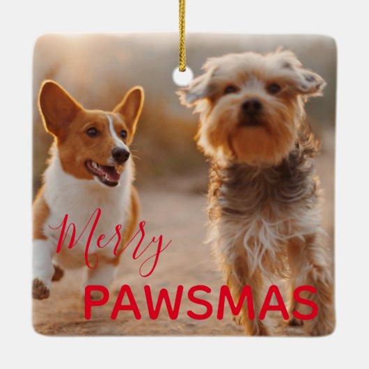 Red Quarantine Buddy Merry Pawsmas Dog Kerstmis Keramisch Ornament (Achterkant)