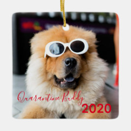 Red Quarantine Buddy Merry Pawsmas Dog Kerstmis Keramisch Ornament