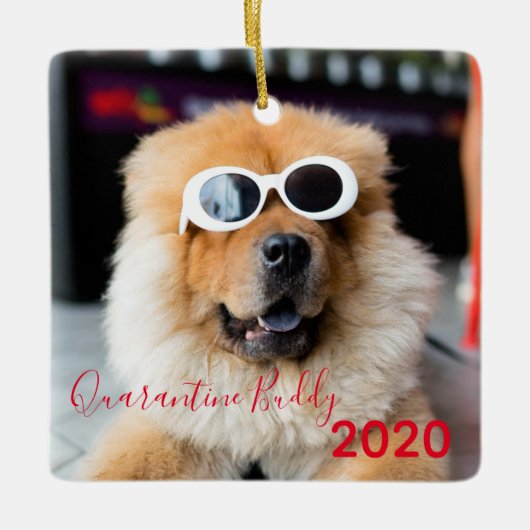 Red Quarantine Buddy Merry Pawsmas Dog Kerstmis Keramisch Ornament (Voorkant)