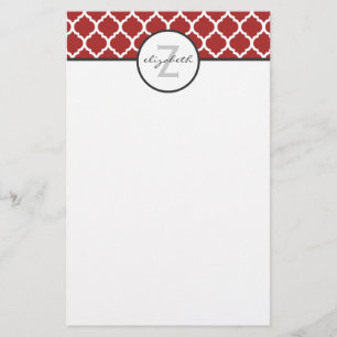 Red Quatrefoil Monogram Briefpapier