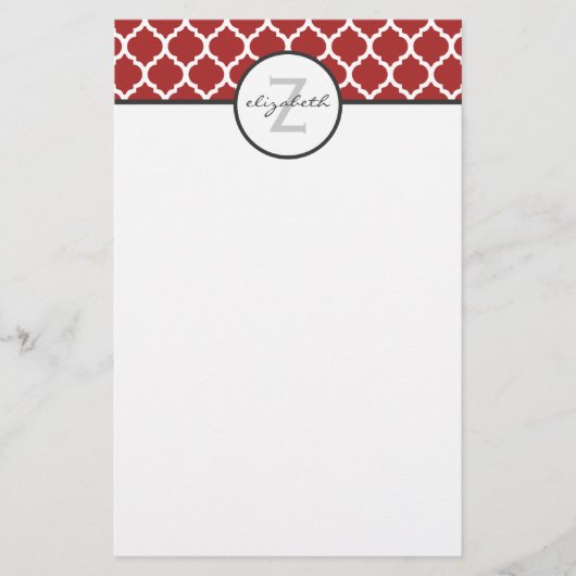 Red Quatrefoil Monogram Briefpapier (Voorkant)