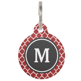 Red Quatrefoil Monogram Huisdierpenning