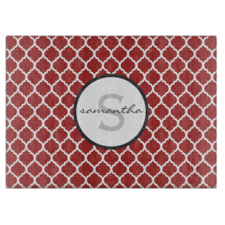 Red Quatrefoil Monogram Snijplank