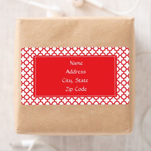 Red Quatrefoil Patroon Etiket (Insitu)