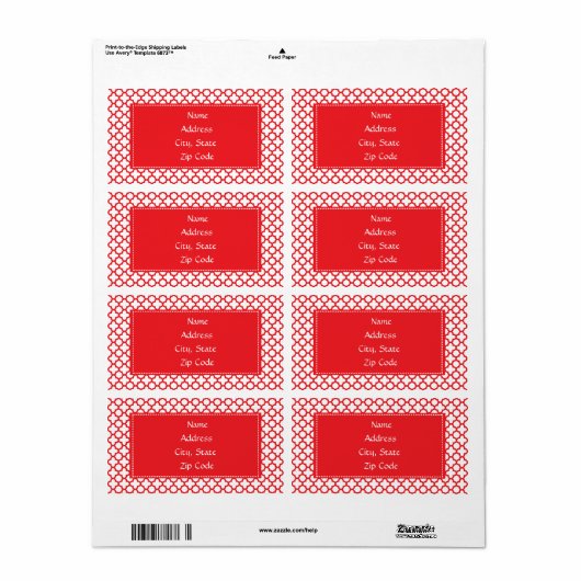 Red Quatrefoil Patroon Etiket (Full Sheet)