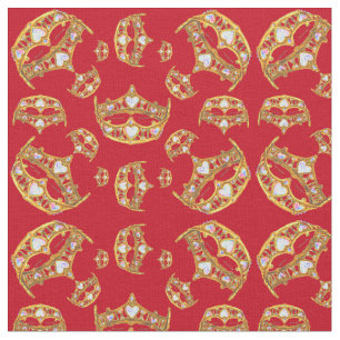 Red Queen of Hearts Gold Crown Herhaal design Stof