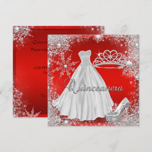 Red Quinceanera 15e Elite Elegant Birthday Party Kaart (Voorkant / Achterkant)