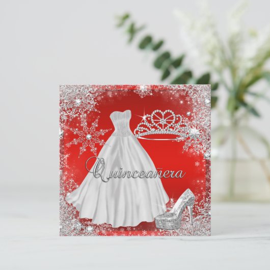 Red Quinceanera 15e Elite Elegant Birthday Party Kaart (Staand voorkant)