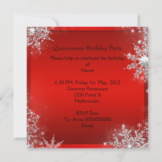 Red Quinceanera 15e Elite Elegant Birthday Party Kaart (Achterkant)