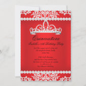 Red Quinceanera 15th Birthday Party Tiara Kaart (Voorkant)