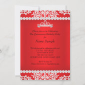 Red Quinceanera 15th Birthday Party Tiara Kaart (Achterkant)