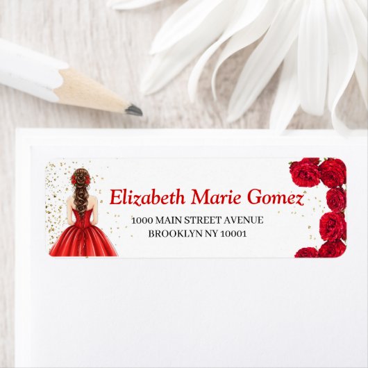 Red Quinceañera Custom Return Address Label (Insitu)