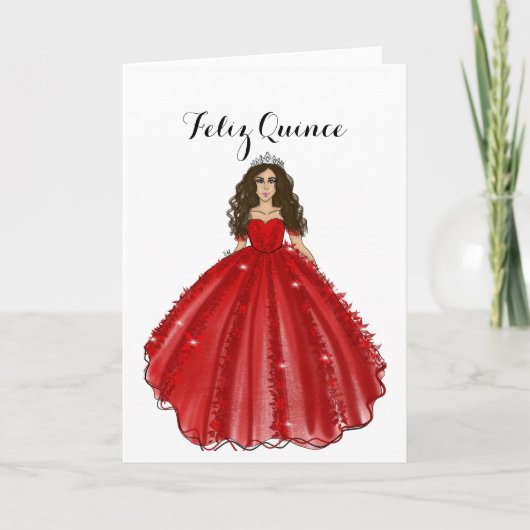 Red Quinceanera - Feliz Quince Birthday Card Kaart (Voorkant)