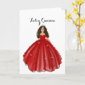 Red Quinceanera - Feliz Quince Birthday Card Kaart (Gele Bloem)
