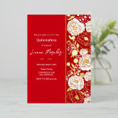 Red Quinceañera Folie Invitation Uitnodiging (Staand Voorkant)