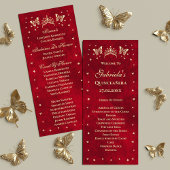 Red Quinceañera Gold Tiara Butterfly 15 jaar oud Programmakaart