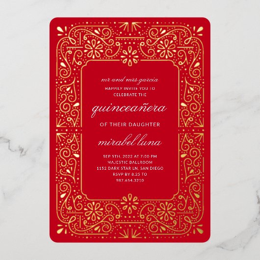Red Quinceañera invitaciones Folie Uitnodiging (Voorkant)