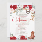 Red Quinceanera Roos Anemone Fancy Charro/Cowgirl Kaart (Voorkant)