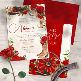 Red Quinceanera Rozen Charro Western Flora Kaart